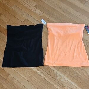 No Boundaries Strapless Vibrant Orange And Black Top